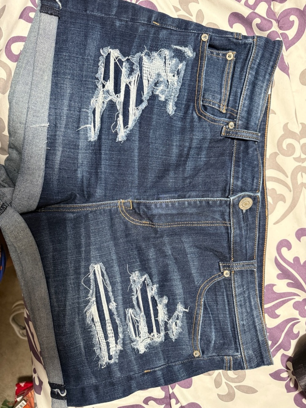 American Eagle Outfitters Dark Blue Distressed Denim Jean Shorts